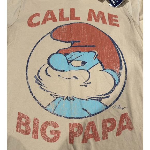 SMURFS "Call Me Big Papa" Graphic Tee NEW Tan SS Size L - Picture 1 of 5